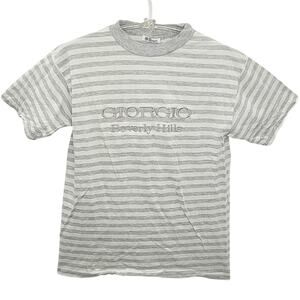 Giorgio Beverly Hills Vintage 80s Embroidered Striped Short Sleeve‎ T Shirt